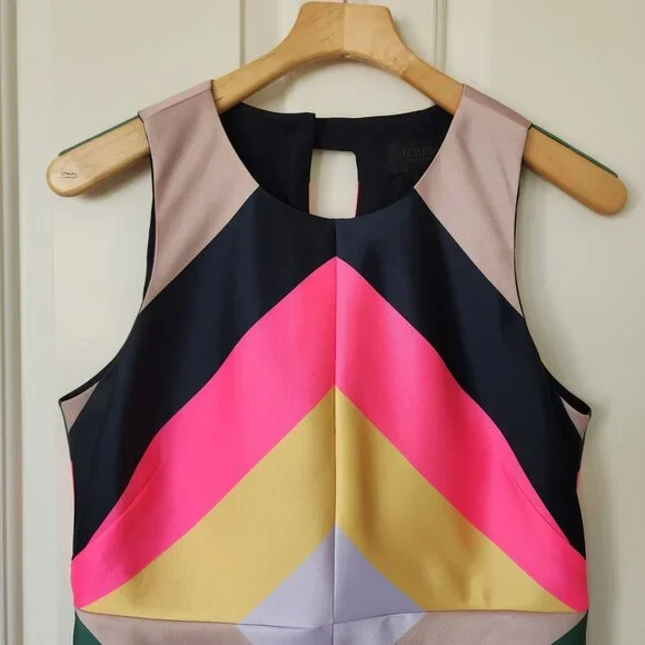 J.Crew Collection Pop Stripe Sheath Dress Chevron Sleeveless Maximalist Party - Picture 3 of 9